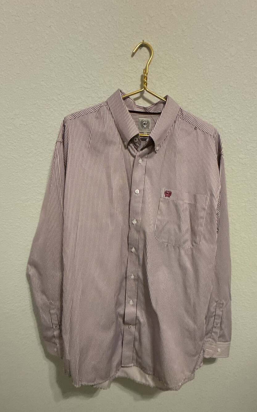 Cinch Men's Purple & White Striped Long Sleeve Button Down Western Shirt Size L